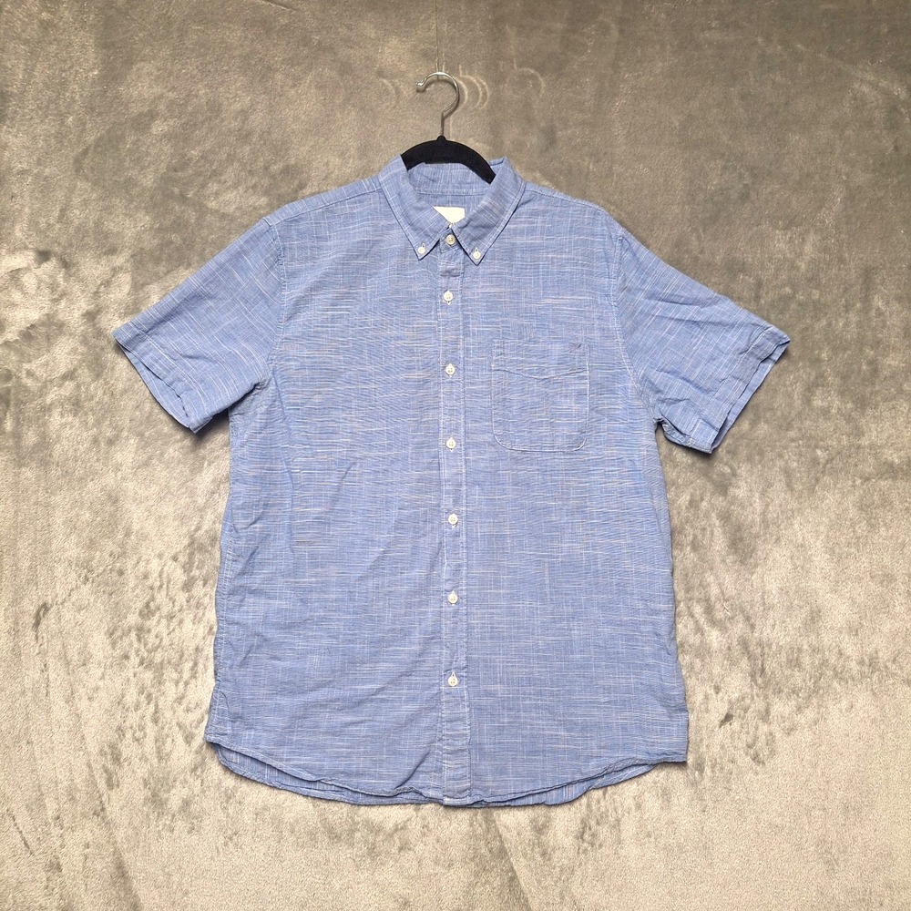 American Eagle Mens Size Large Blue Striped Short Sleeve Button Shirt Summer